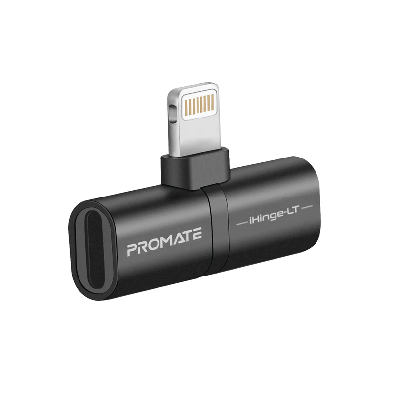 PROMATE iHinge-LT 2-in-1 Audio & Charging Adaptor with Lightning Connector - Black