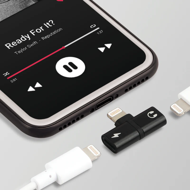 PROMATE iHinge-LT 2-in-1 Audio & Charging Adaptor with Lightning Connector - Black