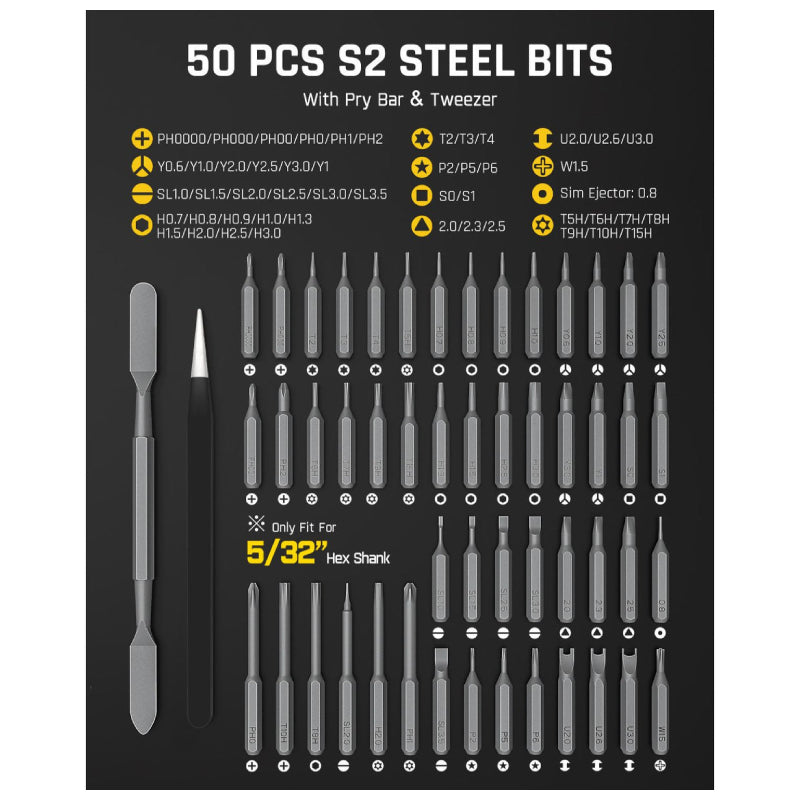 Fanttik NEX E2 Ultra Precision Electric Screwdriver Kit - 800mAh Battery / 50 S2 Magnetic Bits / Gray
