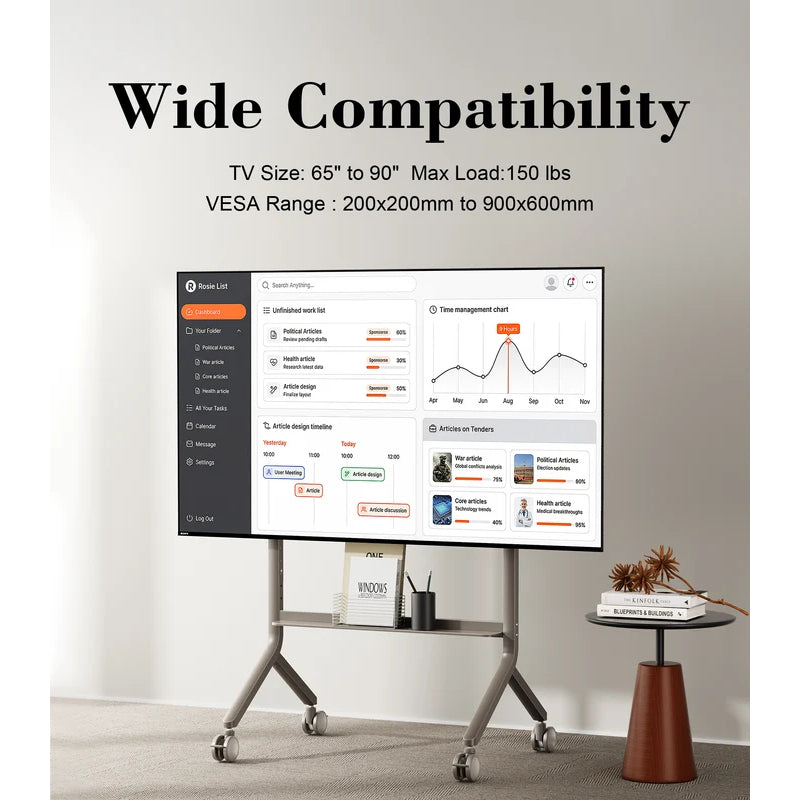 NORTH BAYOU P100 Height Adjustable Large Screen Stand - 65” – 90” Screens