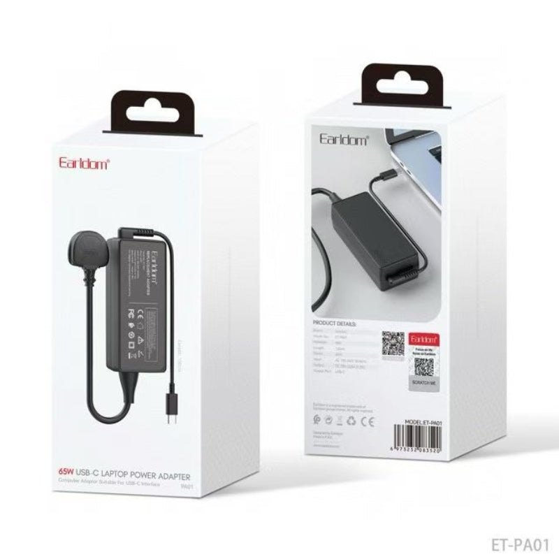 Earldom Laptop Power Adapter - 65W / USB-C / Black