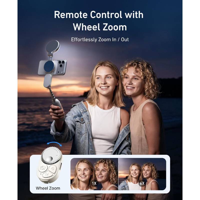 TELESIN Magnetic Selfie Stick Tripod with Selfie Light - White
