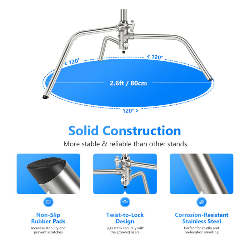 NEEWER SC320 320cm Stainless Steel C Stand with Boom Arm - Silver