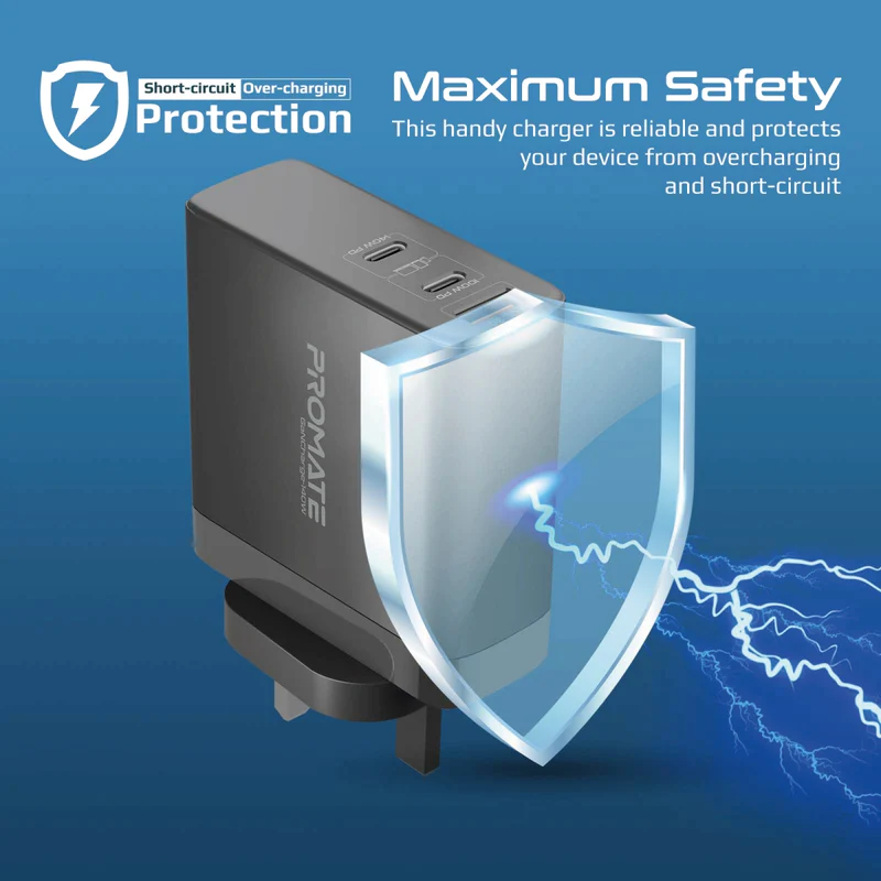 PROMATE GaNCharge-140W GaN Charger - 140W / USB-C / USB-A / Black