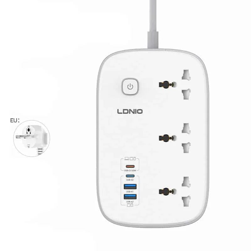 LDNIO SC6 Power Strip Extension Cord Power Socket - 3 Way / USB-C / USB-A / White