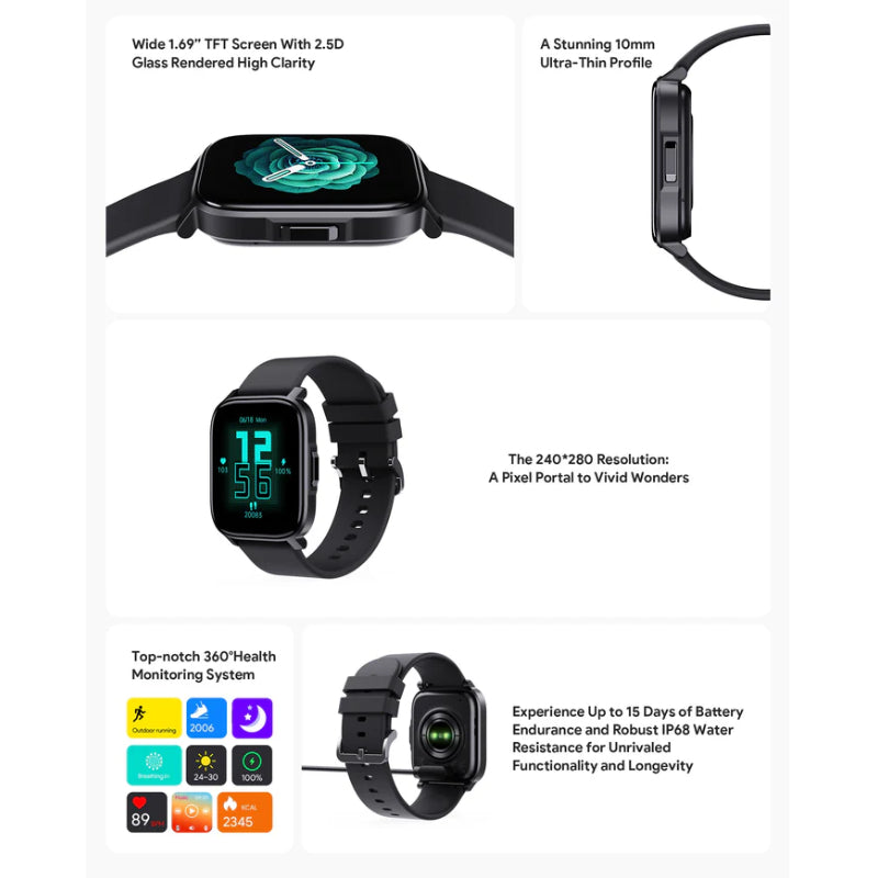 AUKEY SW 1S Smart Watch 1.69’’ / Bluetooth / Jet Black Smart Watches
