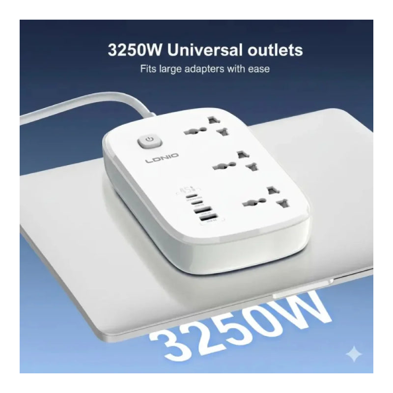 LDNIO SC6 Power Strip Extension Cord Power Socket - 3 Way / USB-C / USB-A / White