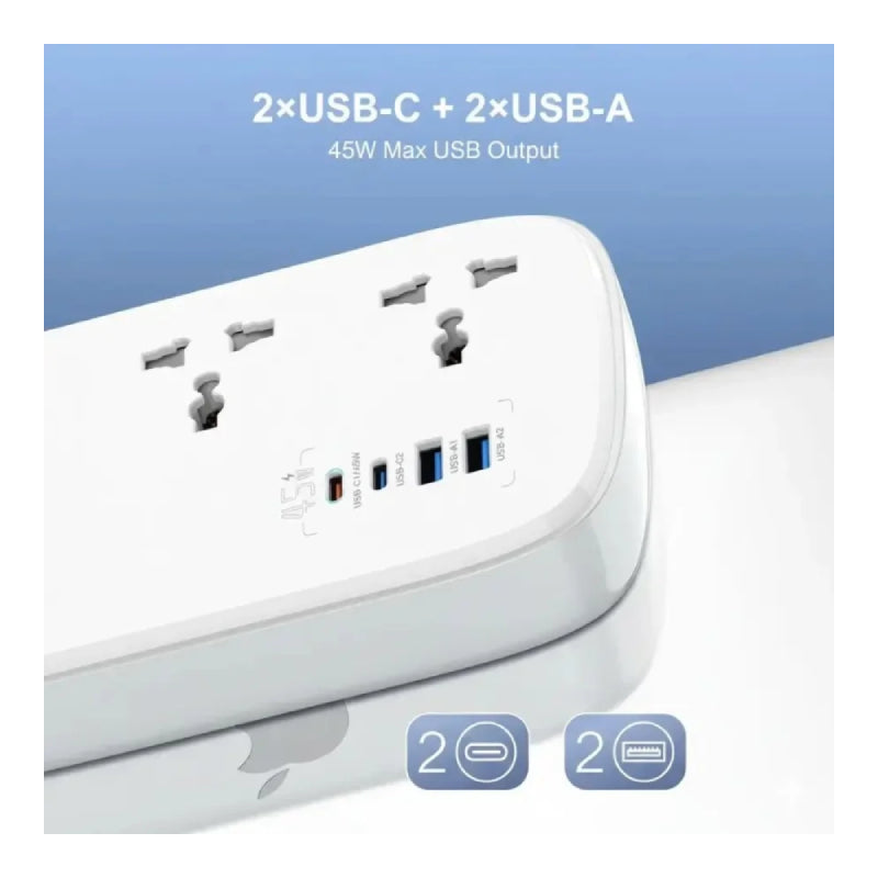 LDNIO SC6 Power Strip Extension Cord Power Socket - 3 Way / USB-C / USB-A / White