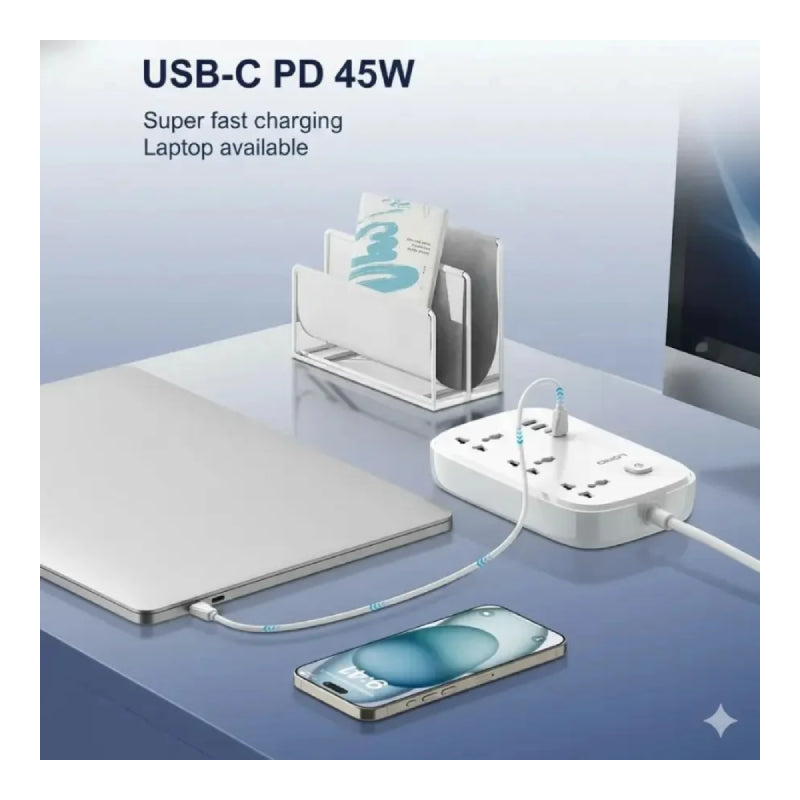 LDNIO SC6 Power Strip Extension Cord Power Socket - 3 Way / USB-C / USB-A / White