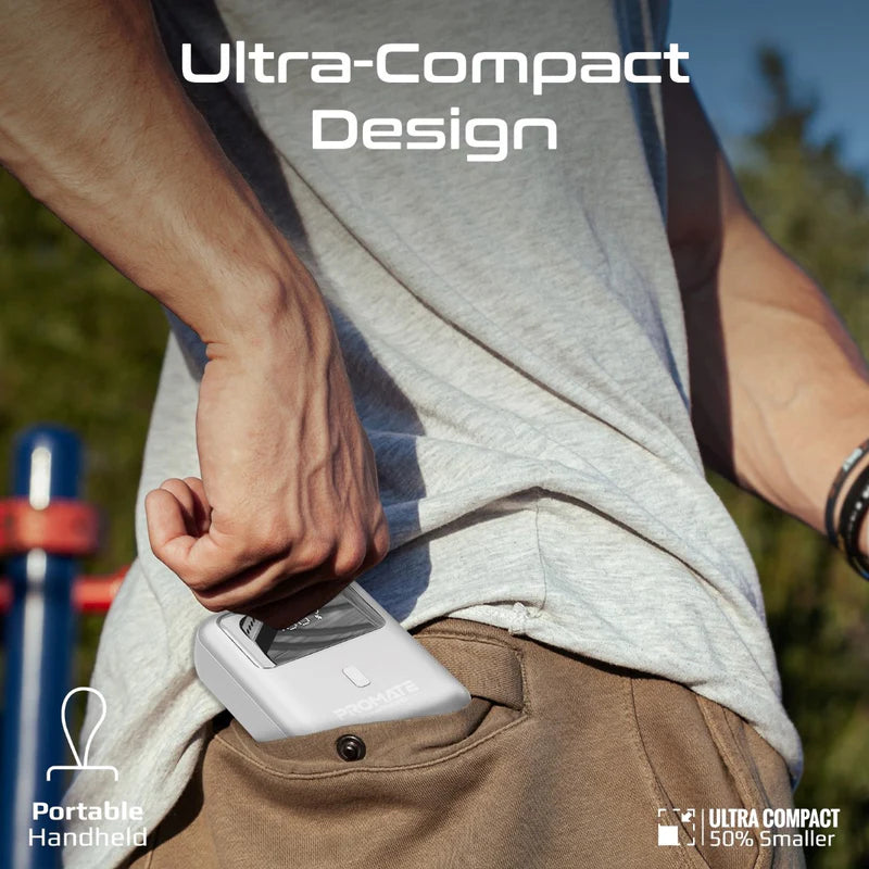 PROMATE PowerPod-10 Ultra Compact Power Bank with Built-In USB-C Cable - 35W / USB-C / USB-A / White