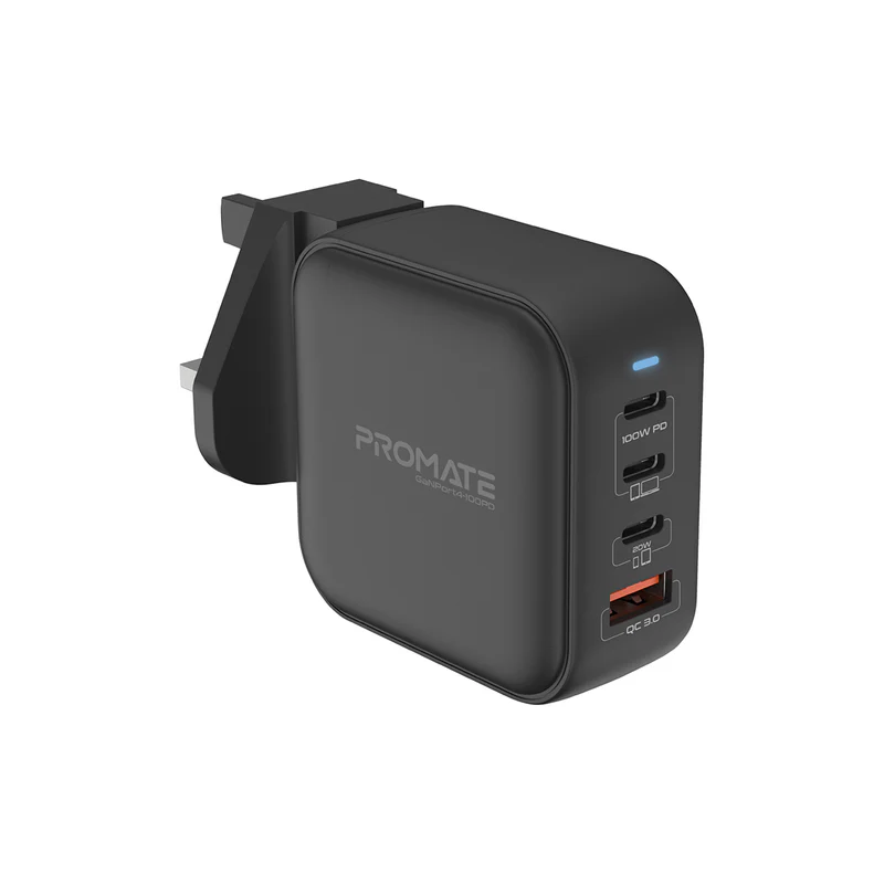 PROMATE GaNPort4-100PD Power Delivery GaNFast Charger - 100W / USB-C / USB-A / Black