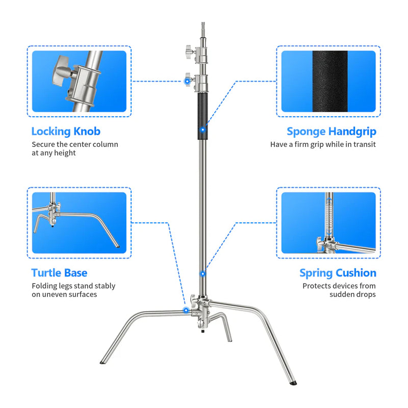 NEEWER SC320 320cm Stainless Steel C Stand with Boom Arm - Silver