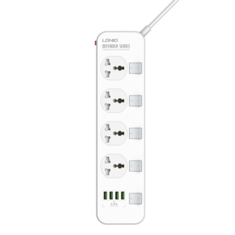 LDNIO SC4408C 4 AC Outlets Universal Power Strip - USB-A / USB-C / White