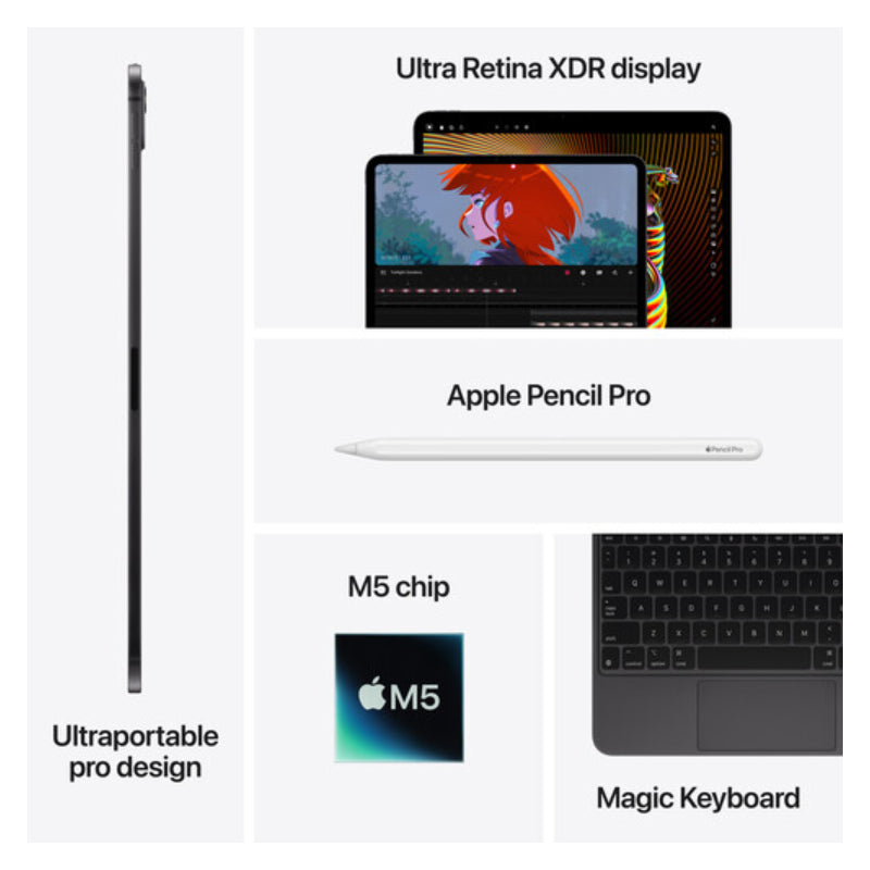 Apple iPad Pro M5 (2025) / 13" / 1TB / Wi-Fi + Cellular / SILVER / Standard Glass