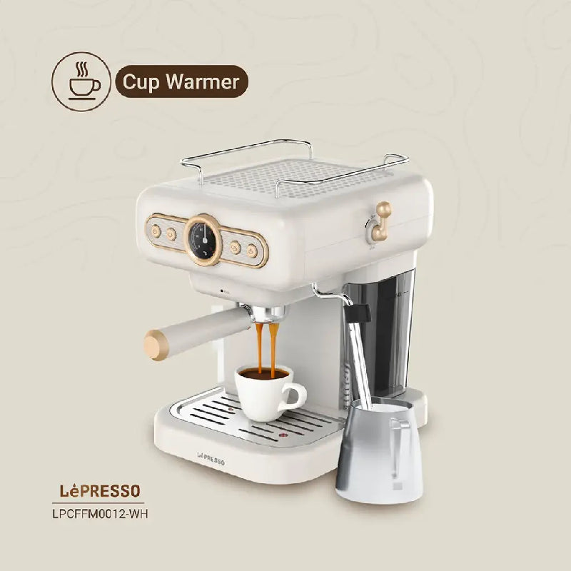LePresso Retro Espresso Boiler Machine Gauge and Milk Steamer - White