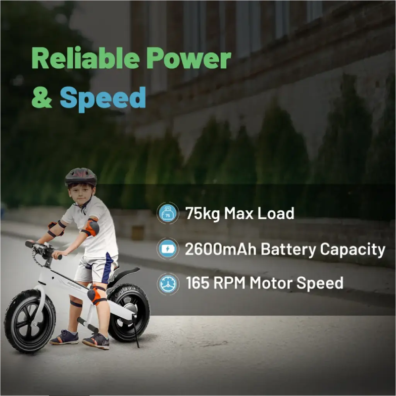 Porodo Lifestyle Electric Kid's Bike Joy Cruiser - 2600mAh / 165 RPM / White
