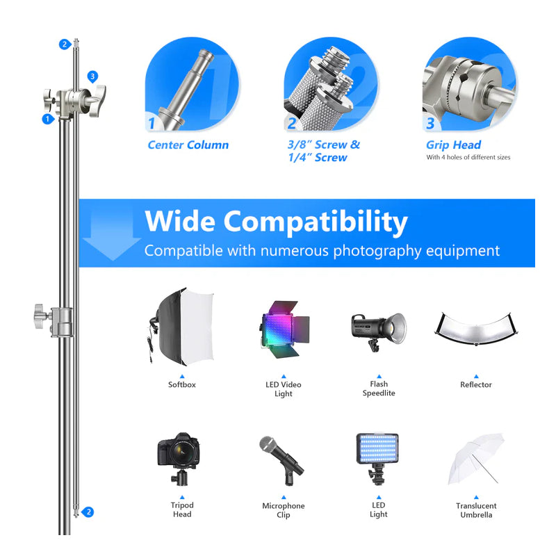 NEEWER SC320 320cm Stainless Steel C Stand with Boom Arm - Silver