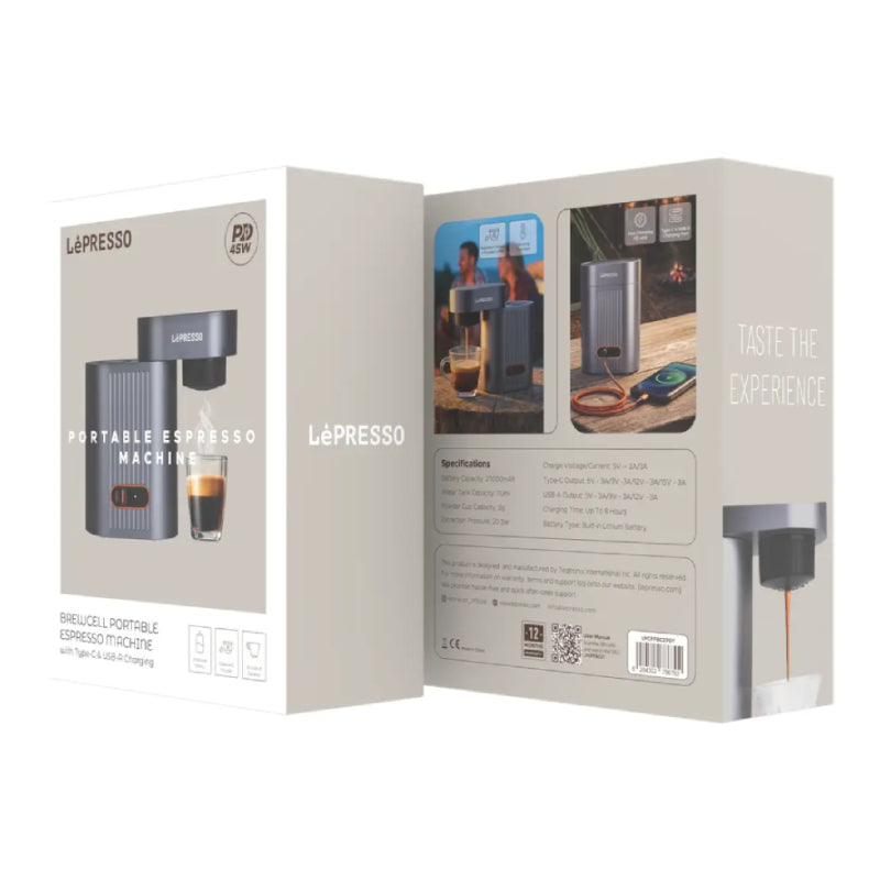 LePresso BrewCell Portable Espresso Machine - 110ml / 27000mAh / USB-A / USB-C / Grey