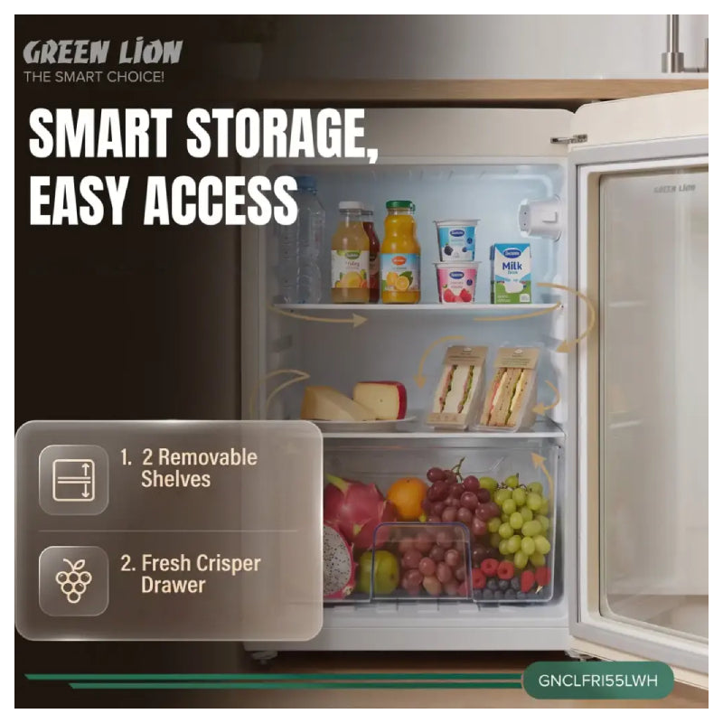 Green Lion Classic Mini Fridge - 55L / 80W / White