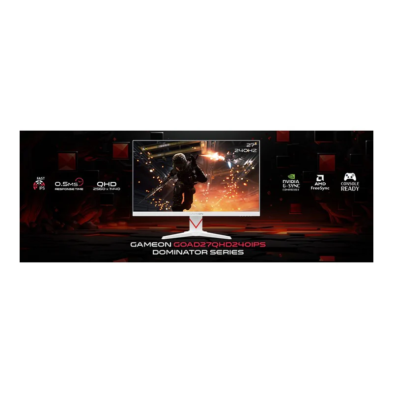GameOn GOAD27QHD240IPS Dominator Series Gaming Monitor - 27" QHD / 240Hz / 0.5ms / DisplayPort / HDMI - White