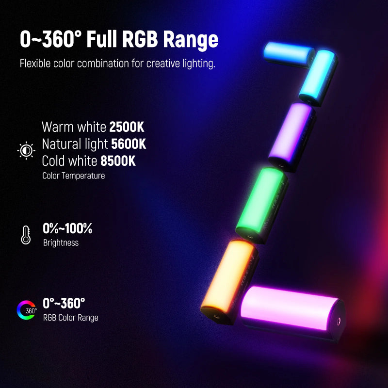 عصا إضاءة محمولة نيوير بيسكس TL96 RGB مغناطيسية - 2500 مللي أمبير / 6 واط