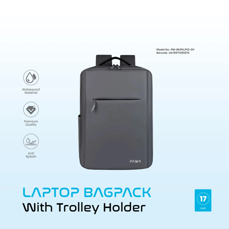 Pawa Laptop Bagpack With Trolley Holder - 17-inch / Grey