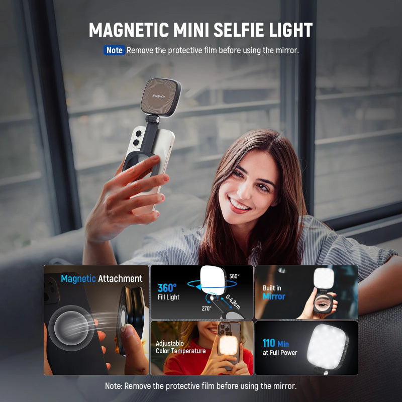 NEEWER BASICS NL48B Magnetic Selfie Light - 850mAh / USB-C / Black