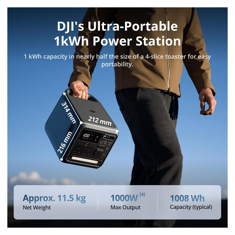 محطة طاقة محمولة دي جي آي باور 1000 ميني، 1008 واط ساعة، USB-A، USB-C، أسود