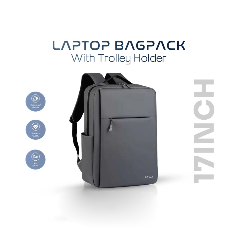 Pawa Laptop Bagpack With Trolley Holder - 17-inch / Grey