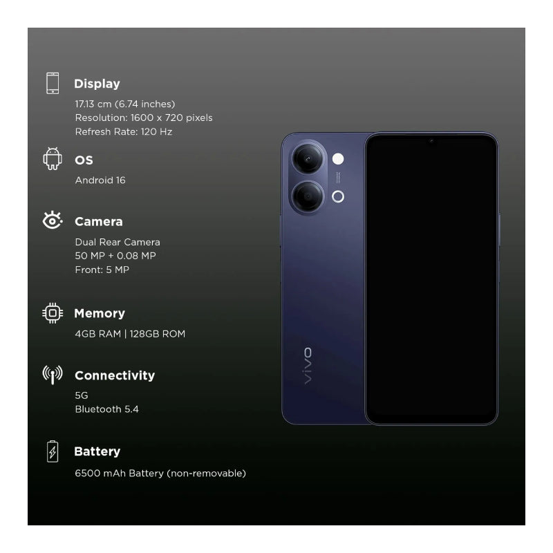 Vivo Y21 - 6.74" LCD / 8GB(4+4) RAM / 256GB / 5G / Wi-Fi / Black - Mobile