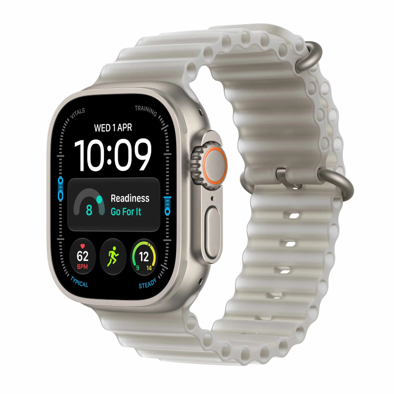 Apple Watch Ultra 4 - LTPO OLED / 64GB / 49mm / Bluetooth / Wi-Fi / Cellular / Natural Titanium Case with Translucent Grey Ocean Band