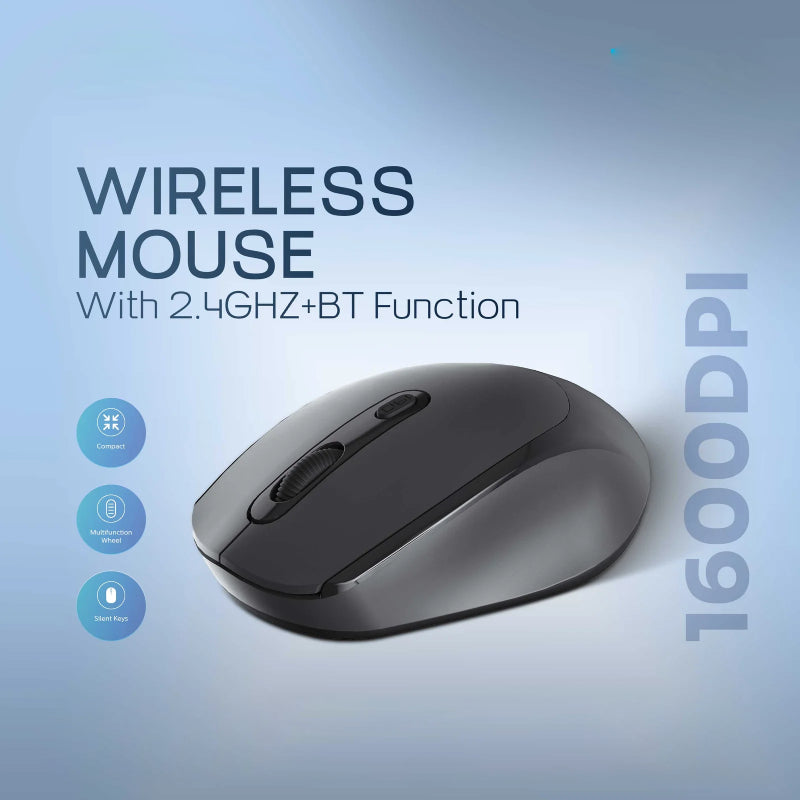Pawa Wireless Mouse - 1600 DPI / Bluetooth / 2.4GHz / Black