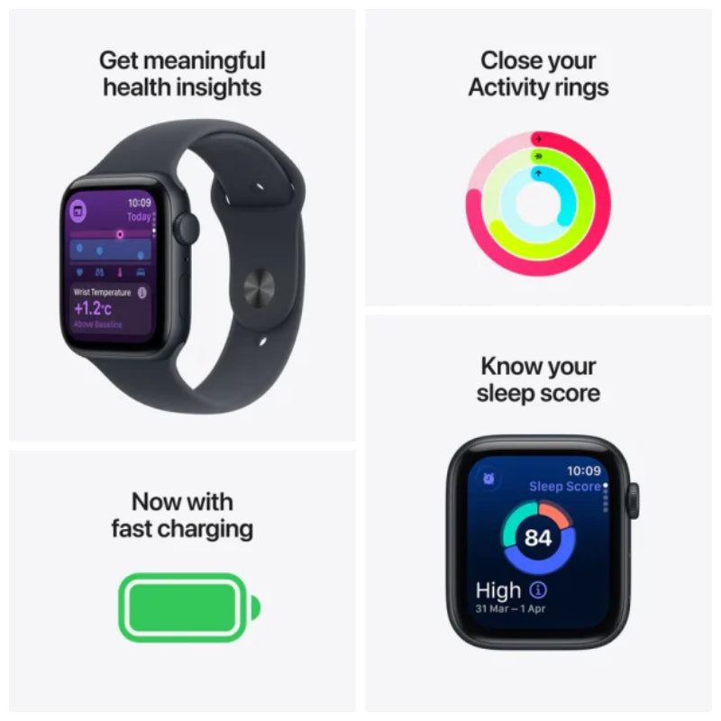 Apple Watch Series SE 3 - OLED / 64GB / 44mm / Bluetooth / Wi-Fi / Small/Medium / Midnight Aluminium Case With Midnight