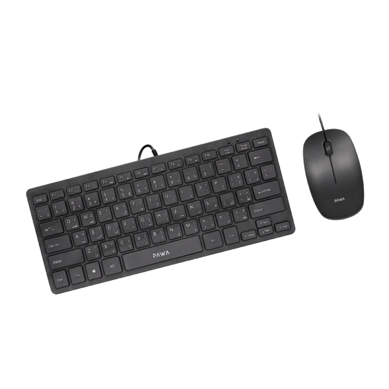 Pawa Mini Desktop Wired Slim Keyboard & Mouse - 1200 DPI / USB / Black