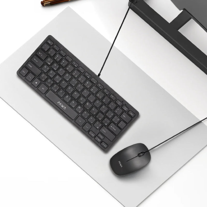 Pawa Mini Desktop Wired Slim Keyboard & Mouse - 1200 DPI / USB / Black