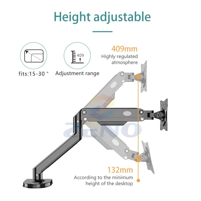 ZENO M8 17″ – 32″ Single Monitor Arm Full Motion Height Swivel Tilt Rotation Adjustable (Only For Flats)