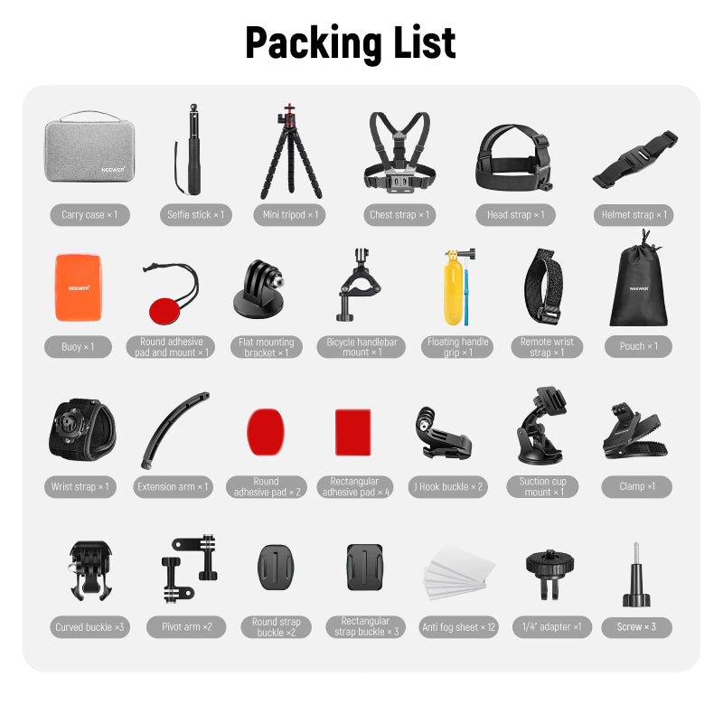 NEEWER 50-in-1 Action Camera Accessory Kit - Black