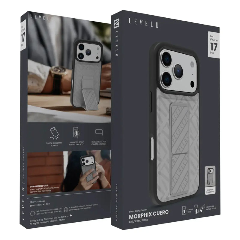 Levelo Morphix Cuero Gripstand Case For Apple iPhone 17 Pro - Cloud Grey Accessories > Mobiles & Tablets > Mobiles >