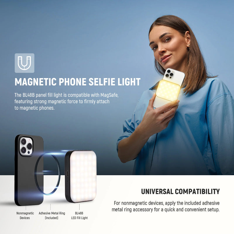 NEEWER BASICS BL48B Rechargeable Magnetic Selfie Light - 1000mAh / 2.5W