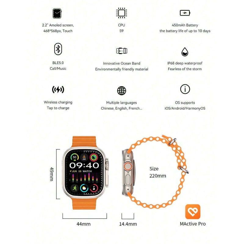 Microwear Active Pro Smart Watch Ultra - 2.2inch AMOLED / Bluetooth Smart Watches