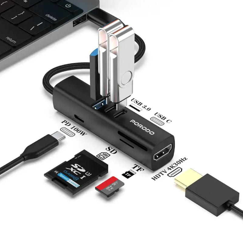 Porodo 7-in-1 Multiport USB Hub - Black