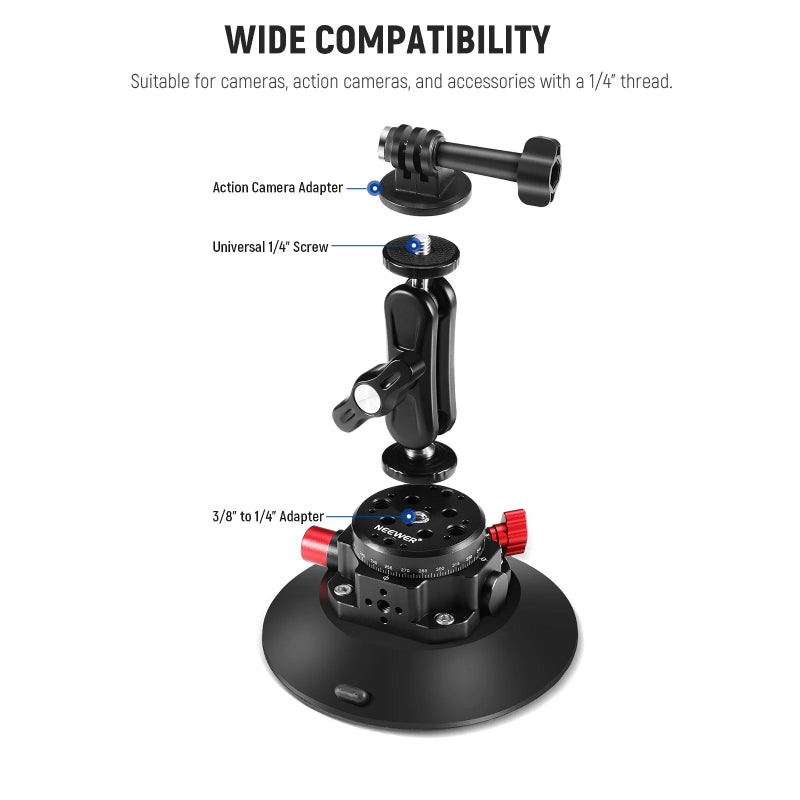 NEEWER CA013 6" Camera Suction Mount with Ball Head Magic Arm - Black