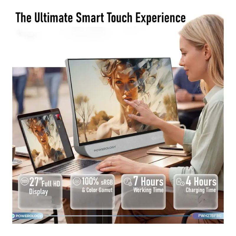 Powerology Paramount Portable Touchscreen Smart Monitor - 27" / 27000mAh / Bluetooth / Beige