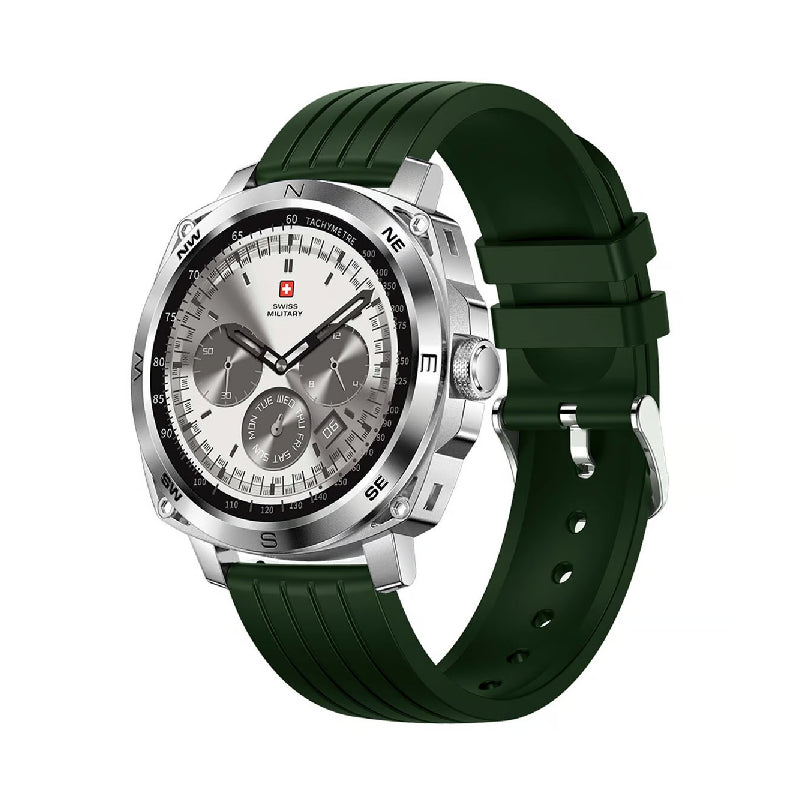 Swiss Military Dom 4 Silver Frame Green Silicon Strap - Smart Watch Smart Watches