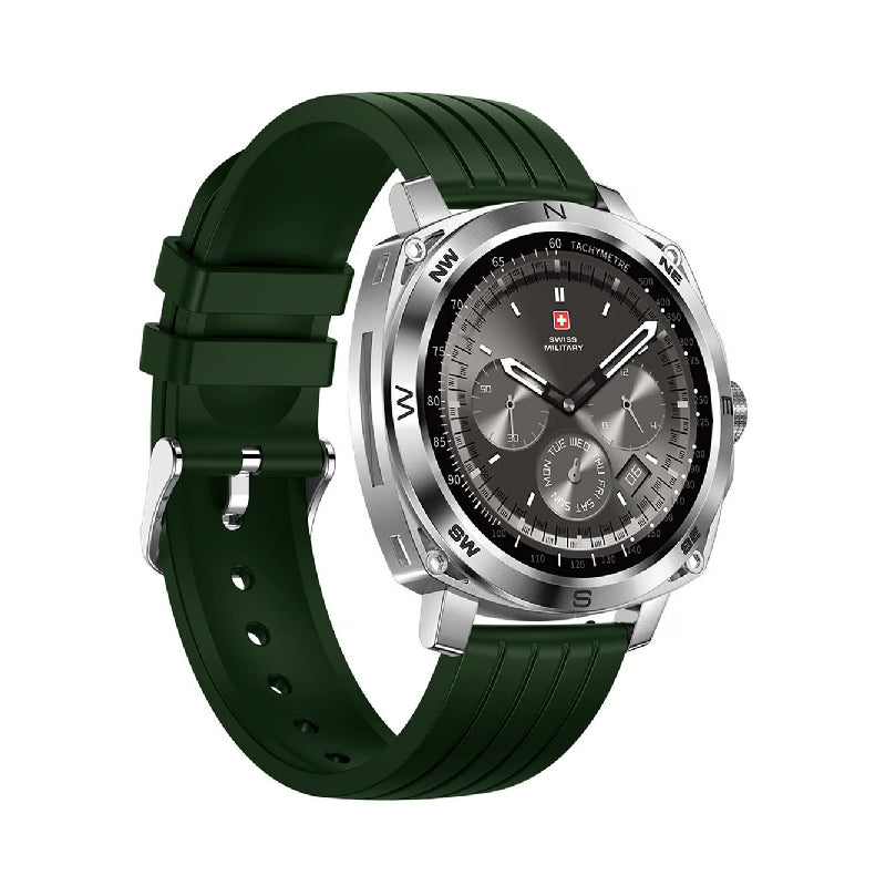 Swiss Military Dom 4 Silver Frame Green Silicon Strap - Smart Watch Smart Watches