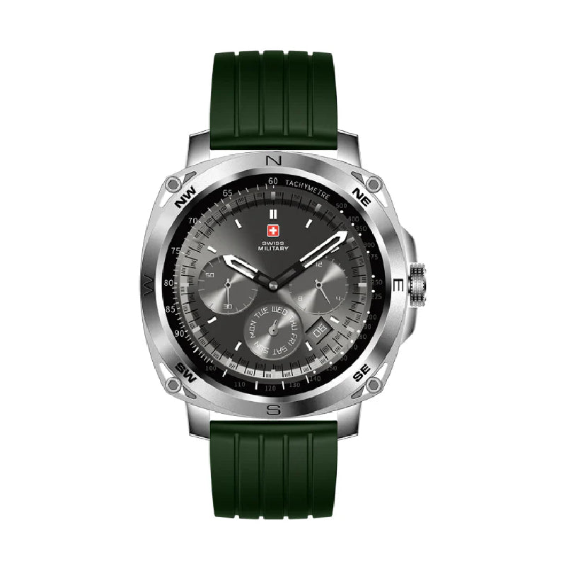 Swiss Military Dom 4 Silver Frame Green Silicon Strap - Smart Watch Smart Watches