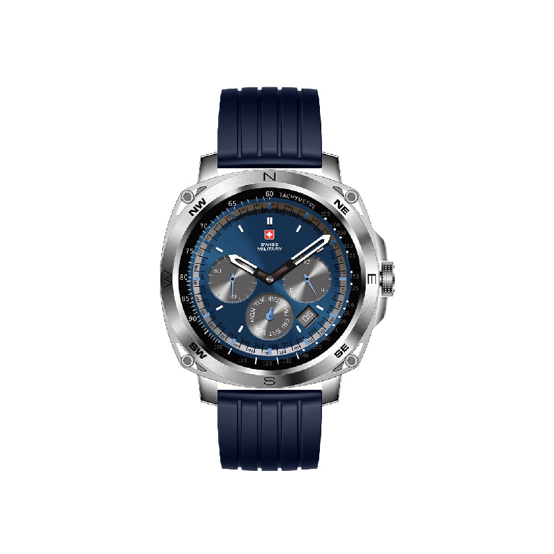 Swiss Military Dom 4 Silver Frame Blue Silicon Strap - Smart Watch Smart Watches