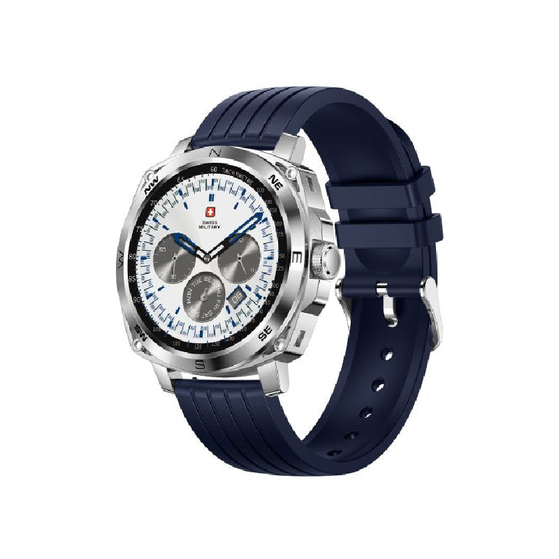 Swiss Military Dom 4 Silver Frame Blue Silicon Strap - Smart Watch Smart Watches