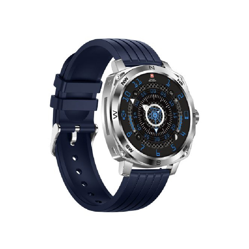 Swiss Military Dom 4 Silver Frame Blue Silicon Strap - Smart Watch Smart Watches