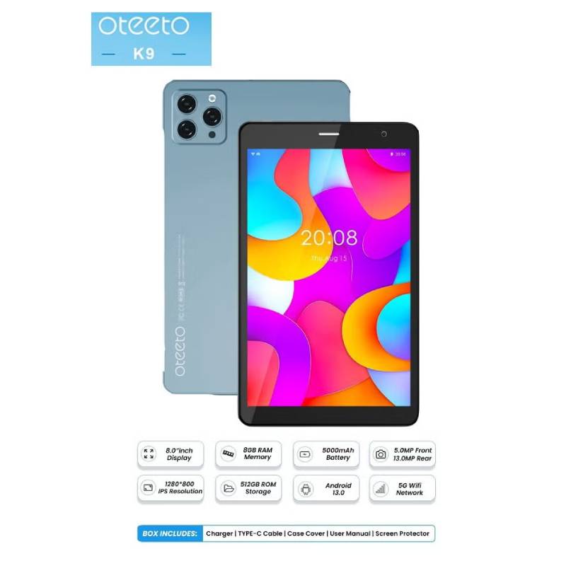 Oteeto Tab K9 / 8.0’’ / 512GB / WiFi + 5G / Blue Mobiles & Tablets > Tablets